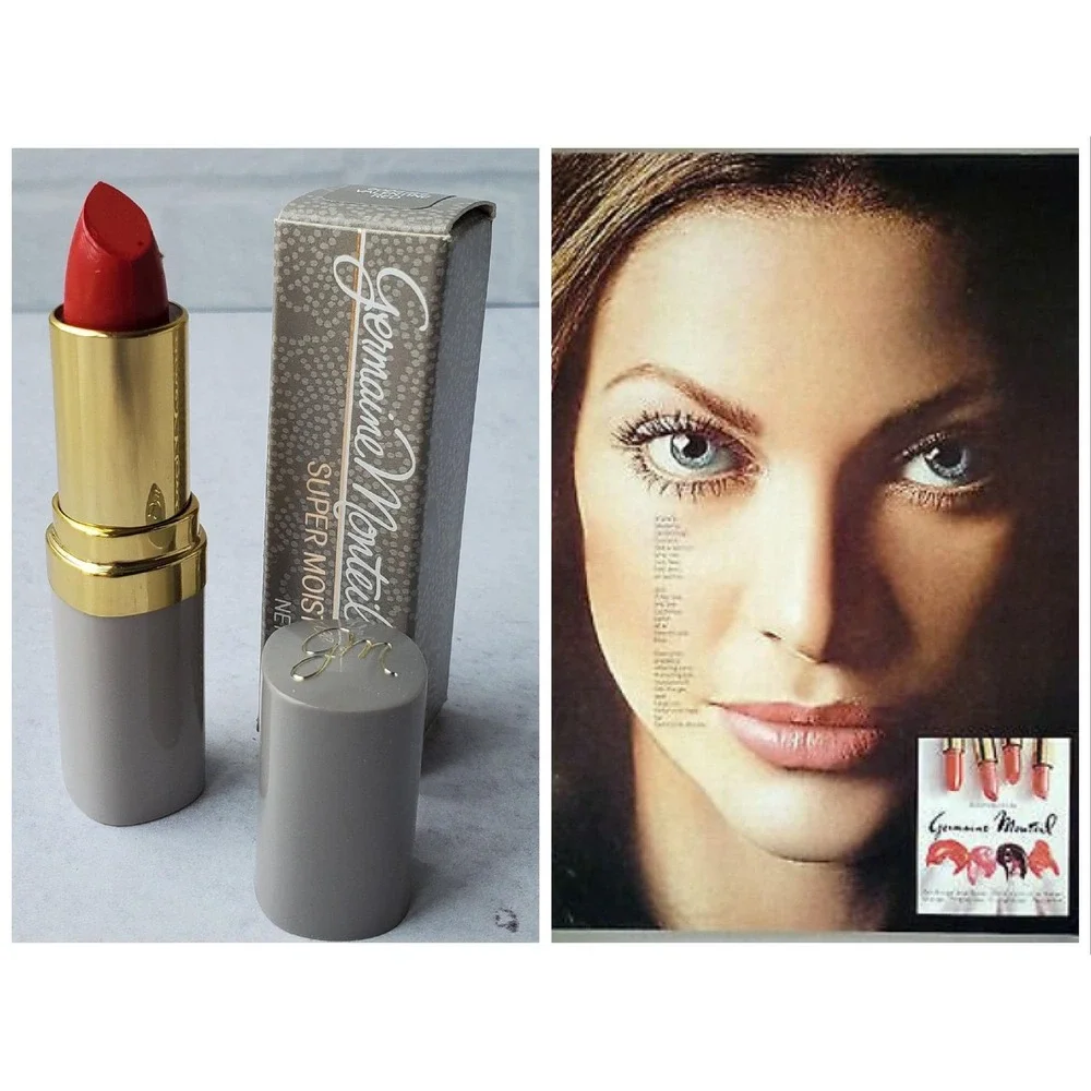 Germaine Monteil Super Moist Lipstick VALENTINE RED 1980s Tone Vanity Display